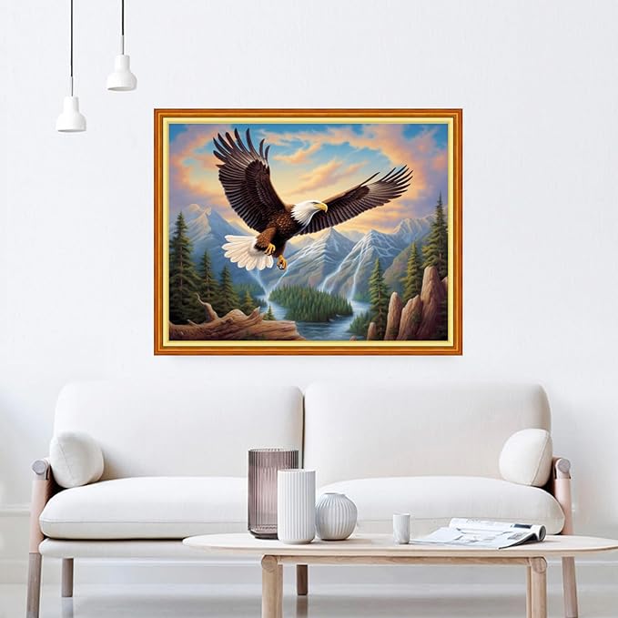 DMCVIVR Stamped Cross Stitch Kits for Beginners Adults Needlepoint Kits for Beginners Embroidery Kits for Adults Crossstitch Kit for Beginners 11CT-Eagle Scenery 16x20 inchs