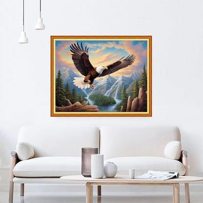 DMCVIVR Stamped Cross Stitch Kits for Beginners Adults Needlepoint Kits for Beginners Embroidery Kits for Adults Crossstitch Kit for Beginners 11CT-Eagle Scenery 16x20 inchs