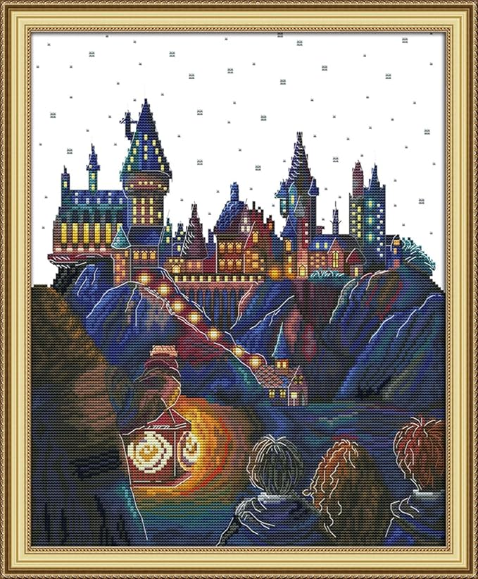 Funcrostitch Counted Cross Stitch Kits for Beginners,14ct Unprinted Pattern Embroidery Kit Dmc Cotton Threads Needleworks for Adults-Magic Castle 13.4"X16.5"