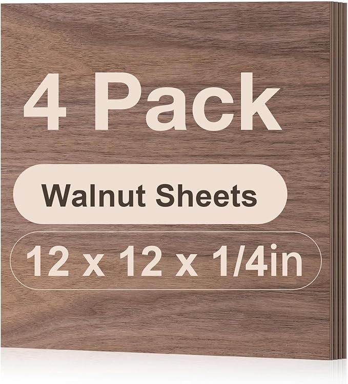 ROBOTIME 4-Pack 6mm Walnut Plywood for Laser Cutting -12 x 12 x 1/4 Inch - Laser Engraving Blanks
