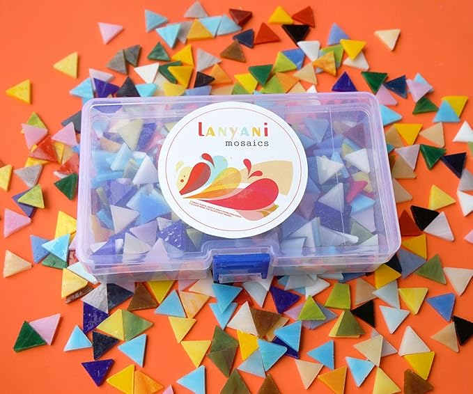 Lanyani 800 Pieces Triangle Mosaic Tiles Stained Glass 5/8 inch- Assorted Colors for Art Craft and Home Decorations - 500g/1.1lb -Opaque-1.1 pounds