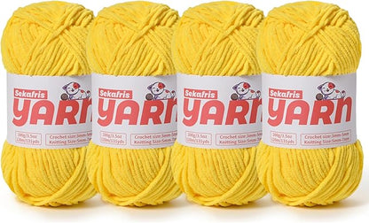 4 Pack Plush Chunky Chenille Yarn for Crocheting, Soft Fluffy Velvet Yarn for Crocheting Amigurumi, Fuzzy Baby Blanket Knitting 400g/524yds Bulky(4 Yellow)