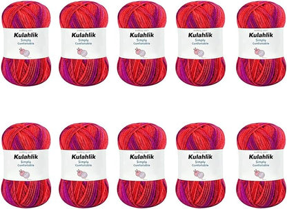 500g(10x50g) Acrylic Yarn for Crocheting and Knitting, Colorful Gradient Yarn Thread, 10 Rolls Skeins, Multicolor Hilo Acrílico, Perfect for DIY Crafts Project