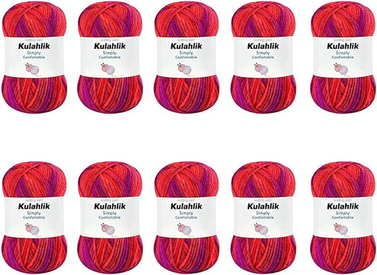 500g(10x50g) Acrylic Yarn for Crocheting and Knitting, Colorful Gradient Yarn Thread, 10 Rolls Skeins, Multicolor Hilo Acrílico, Perfect for DIY Crafts Project