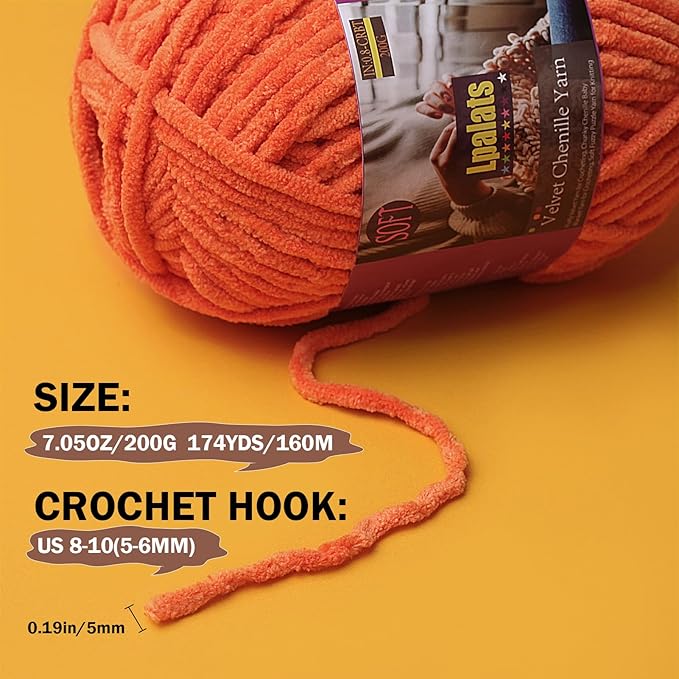 Baby Blanket Yarn for Crocheting - 2 Pack of 200g/7oz Chunky Chenille Yarn for Knitting Blankets Amigurumi - #6 Super Bulky - 348 Yards Soft Thick Plush Yarns (2, Light Purple)