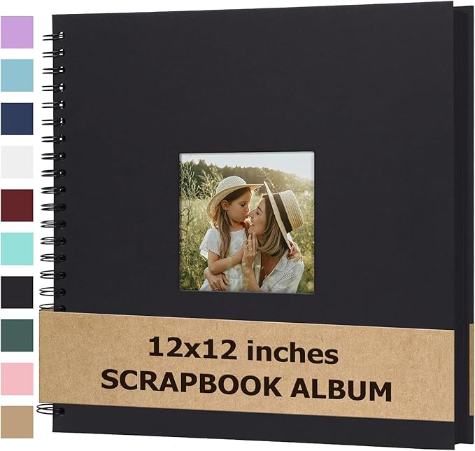 Scrapbook Album 12x12 Inches Photo Album Hardcover Kraft with Window Scrap Book Blank Memory Book for Baby Wedding Guest Book Couples Graduation Travel DIY Anniversary, 100 Pages Black