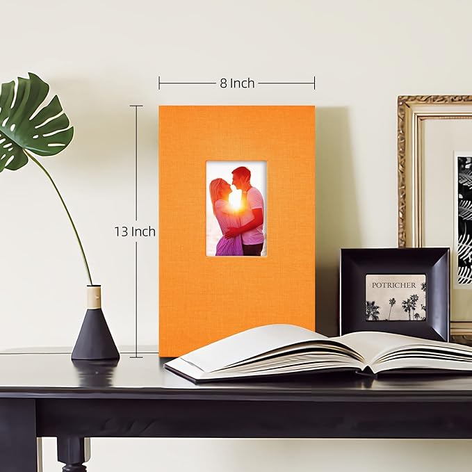 potricher Small Photo Album for 4x6 300 Photos Linen Cover Picture Book for Family Wedding Anniversary and Baby (Orange)
