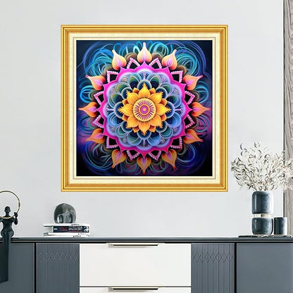 DMCVIVR Stamped Cross Stitch Kits for Beginners Adults Needlepoint Kits for Beginners Embroidery Kits for Adults Crossstitch Kit for Beginners 11CT-Colorful Mandala 18x18 inch