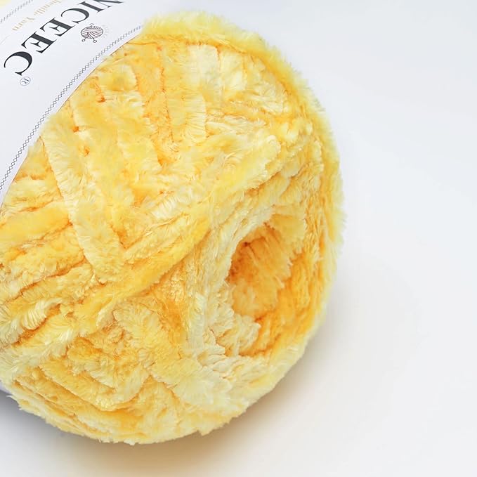 NICEEC 300g Soft Chenille Yarn Blanket Velvet Yarn for Knitting, Crochet, Weaving DIY Craft Total Length 150m (164yds)_Yellow