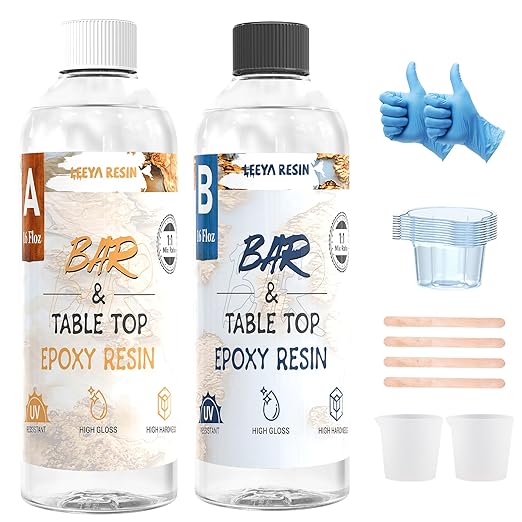 LEEYA RESIN Epoxy Resin Kit 32OZ, Table Top Epoxy Resin Crystal Clear, Ultra-Gloss, Self-Leveling Resina Epoxica for River Table, Countertop, Arts & Crafts, Woodwork, Jewelry 1:1 Mix(16 oz*2)