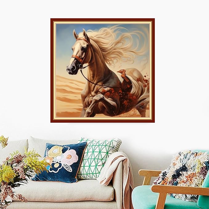 Foxdiviy Stamped Cross Stitch Kits Full Range of Embroidery Needlework Starter Kits for Beginners Adults 11CT Embroidery Patterns Art Crafts DIY Needlepoint Kits-Galloping Horse 18x18 inch
