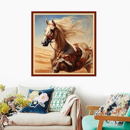 Foxdiviy Stamped Cross Stitch Kits Full Range of Embroidery Needlework Starter Kits for Beginners Adults 11CT Embroidery Patterns Art Crafts DIY Needlepoint Kits-Galloping Horse 18x18 inch