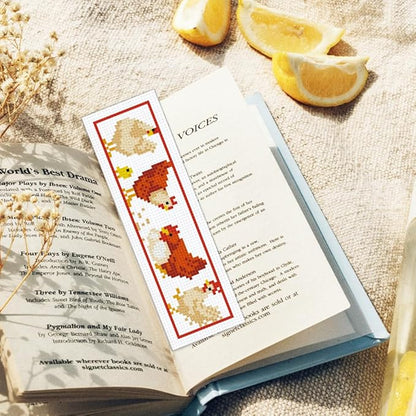 ORIGACH 6 Pcs Cross Stitch Bookmark Kit for Beginner Adults, Cute Chicks and Words Stamped Embroidery Bookmark Kit with Instruction for Starters Printed Cross Stitch DIY Kits for Book Lovers