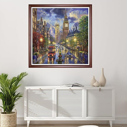 Redxing Stamped Cross Stitch Kits Full Range of Embroidery Starter Kits- Needlepoint Counted Cross Stitch Kits for Beginner Adults 11CT Printed Embroidery Kit-New York Street Scene 18x18 inchs