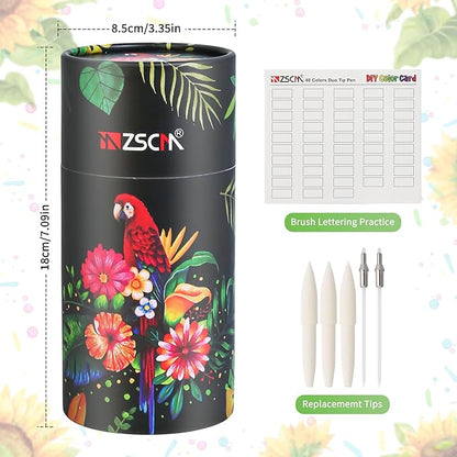 ZSCM 48 Colors Markers for Adult Coloring Books No Bleeding - Duo Tip Art Pens, Fine & Brush Coloring Marker for Adult Calligraphy, Illustration, Cards Drawing, Note taking Lettering, Journaling