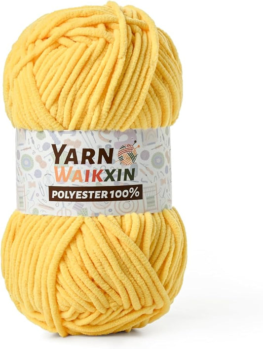 Soft Chenille Yarn for Crocheting, Fluffy Chunky Crochet Yarn for Baby Blanket, (1.76oz/65.6yds) Fuzzy Velvet Yarn for Amigurumi&DIY Puzzle、Crafts、Scarf(Yellow)