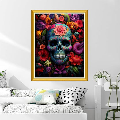 DMCVIVR Stamped Cross Stitch Kits for Beginners Adults Needlepoint Kits for Beginners Embroidery Kits for Adults Crossstitch Kit for Beginners 11CT-Skeleton Colorful Flower 16x20 inch