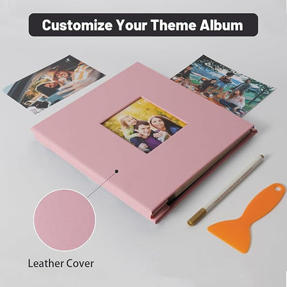 RECUTMS Photo Album Self Adhesive Magnetic Scrapbook 4x6 5x7 8x10 Pictures Scrapbook Album, 40 Pages Photo Book for DIY Baby Family Wedding with Metal Pen and Plastic Board (Pink)