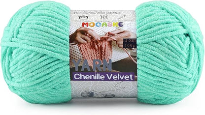 Chunky Yarn for Crocheting and Knitting - Easy to Use Plush Chenille Super Bulky Yarn 100g/131yds - Ultra Soft Velvet Baby Blanket Yarn for Beginners & Amigurumi Projects, Aqua Green