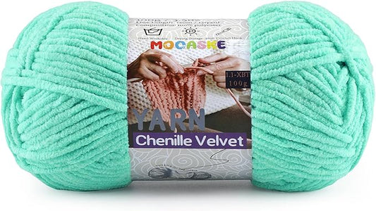Chunky Yarn for Crocheting and Knitting - Easy to Use Plush Chenille Super Bulky Yarn 100g/131yds - Ultra Soft Velvet Baby Blanket Yarn for Beginners & Amigurumi Projects, Aqua Green