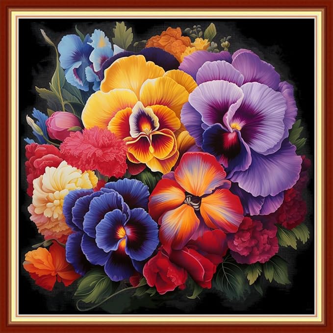 Findvoor Stamped Cross Stitch Kits for Beginner Embroidery Kits for Beginners Adults DIY 11CT Cross Stitch Patterns Needlepoint Kits Crossstitching Kits-Colorful Flowers 18x18 inch