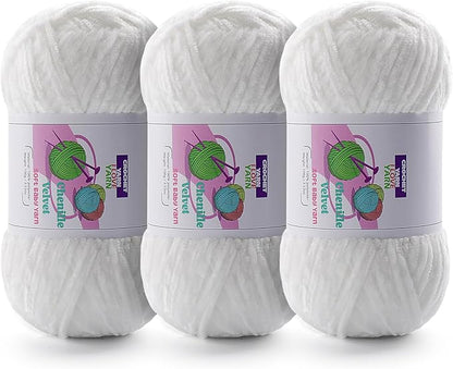 3 Skeins Soft Fluffy Velvet Yarn, Chenille Chunky Yarn for Hand Knitting and Crocheting DIY Craft, Amigurumi Crochet Yarn（3×196.8yds, 3×3.5oz） (Pure White)
