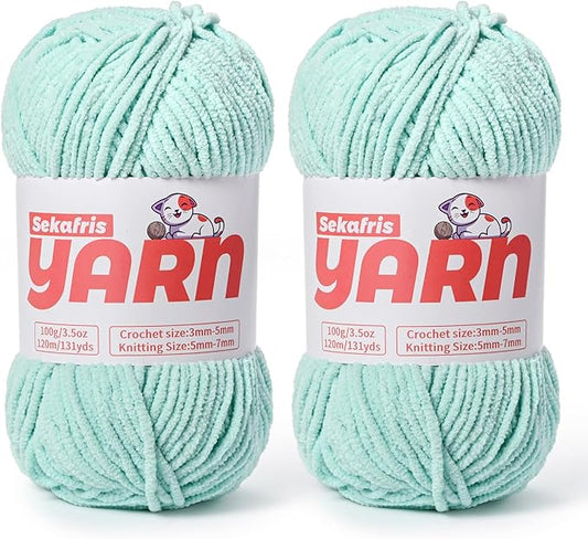 Plush Chunky Chenille Yarn for Crocheting, Soft Fluffy Velvet Yarn for Crocheting Amigurumi, Fuzzy Baby Blanket Knitting 200g/262yds Bulky(2 Aqua Green)