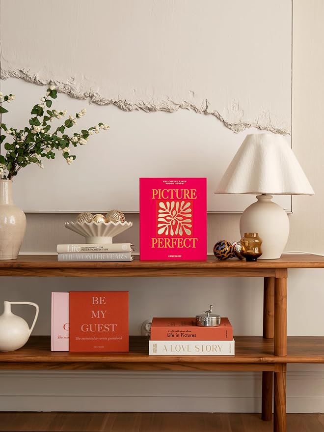 Printworks Photo Album - Picture Perfect, Pink – Cerise Pink Coffee Table Book with 30 Pages – Large Album for 4x6 Photos with Writing Space – Expandable Memory Book