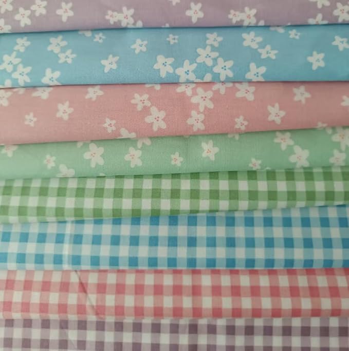 8Pcs 20" x 20" Cotton Fabric DIY Making Supplies Quilting Patchwork Fabric Fat Quarter Bundles DIY for Quilting Cotton Patchwork Cushions (Small Flowers Square, 20" x 20")