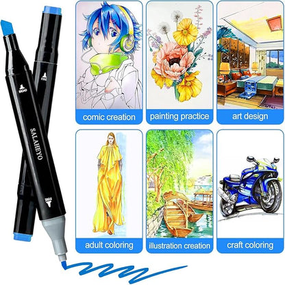 SALAHEYO 168 Colors Alcohol Markers with Base Art Drawing Markers Set for Adults Painting,Coloring,Sketching, Comics, Illustration- Refillable