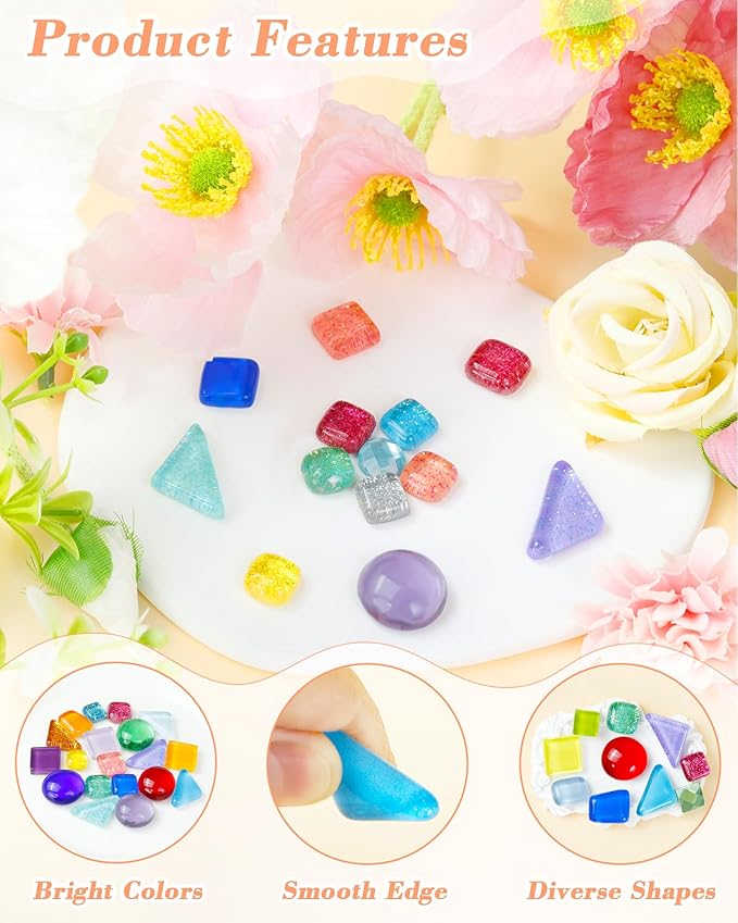 FIVEIZERO 420g Mosaic Tiles for Crafts - 280Pcs Glass Mosaic Kits, Mixed Shapes Mosaic Glass Pieces for Art, Irregular Tiny Mosaic Tile for DIY Projects, Home Decoration(Mix)