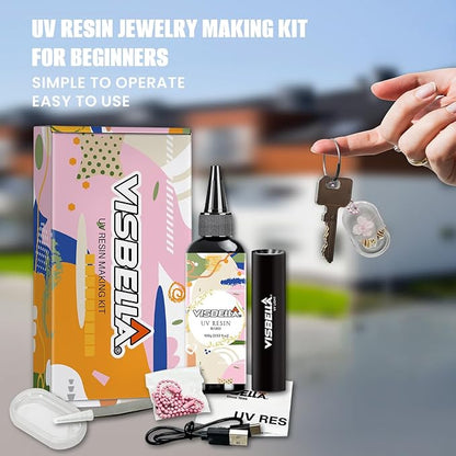 Visbella UV Resin Making Kit, Fast Curing Hard Type Clear Resin with UV Light Lamp, Molds for Necklace, Keychains, Craft Jewelry