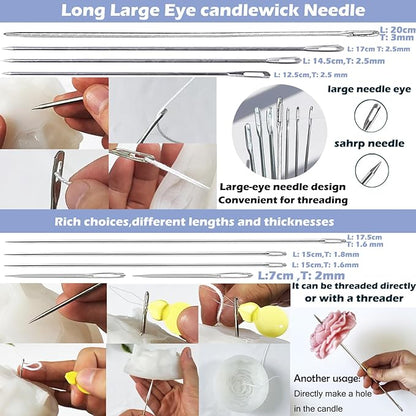 Nimozekd 31PCS Wick Kits for Candle Making Wicks Inserting Nursing with Storage Bag Large Hole Needles for Silicone Candle Mold Hook Eye Punch Needle,7in Wicks Trimmer & Dipper,Wick Roll 200 Ft ect