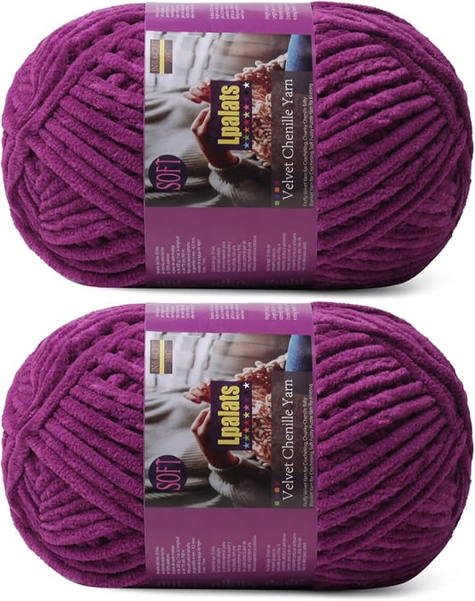 Chunky Chenille Yarn for Crocheting - 2x200g Baby Blanket Yarn for Crocheting Soft - 350 Yards Fluffy Thick Plush Yarns for Knitting Blankets Amigurumi (2, Violet)