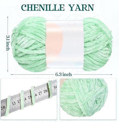 Xinnun 12 Skeins 1116 Yards Chenille Velvet Soft Thick Plush Yarn Bulk for Crocheting Knitting Blanket DIY Weaving Craft, 6mm, 3.5 Oz/Skein(Green Series)