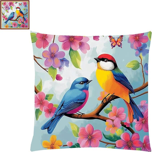 Lovxvouy Pillow Cross Stitch Kits for Adults Beginners-Preprinted Needlepoint Kit Stamped Crossstitching Kits 11CT Cross-Stitch Kit Stitches Kit Embroidery Kits-Flower bird 18x18 inchs