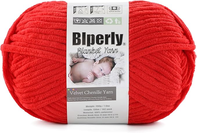 6 Super Bulky Velvet Chenille Yarn for Crocheting - 1 Skein of 200g/7 oz - Ultra Soft Heavy Weight Chunky Knitting Yarn for Baby Blankets, Amigurumi, Home Decor（Bright Red，1 Skein）