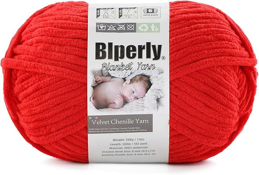 6 Super Bulky Velvet Chenille Yarn for Crocheting - 1 Skein of 200g/7 oz - Ultra Soft Heavy Weight Chunky Knitting Yarn for Baby Blankets, Amigurumi, Home Decor（Bright Red，1 Skein）