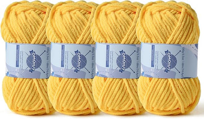 Chunky Chenille Yarn for Crocheting，Baby Yarn for Crocheting Soft Blankets，Bulky Yarns for Crochet Amigurumi，4×100g (4×74.3yds) Fluffy Velvet Yarns for Hand Knitting (4 Yellow)