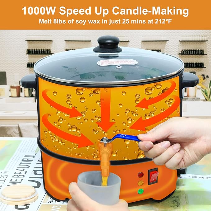 Leerie 16Lbs Wax Melter for Candle Making, L8 Large Electric Wax Melting Pot of Wax, Soy Wax Business Home Candle Making Kit with Heating Core Brass Spout & Temp Control