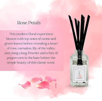 Preston and Lee Reed Diffuser Set | 100 ml (3.4 fl oz) Rose Petals Scent | Reed Diffuser Set | Aromatherapy Diffusers | Natural Reed Diffuser Oil for Home and Spa Fragrance
