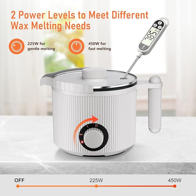 venpow Candle Wax Melter with Pour Spout, Candle Making Kit for Adult Beginners, for Candle Making, Set Includes Wax Melting Pot, Stirring Spoon, Thermometer, Wick, Sticker and Centering Device - Grey