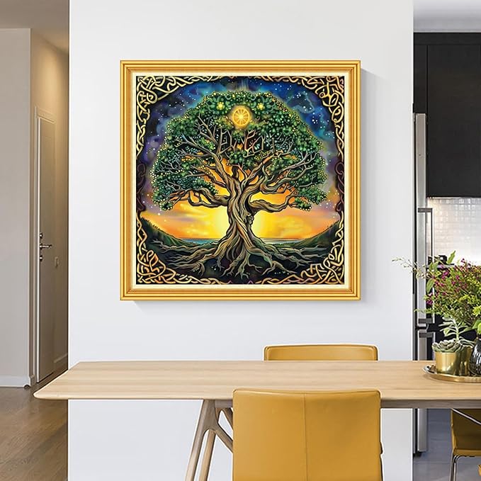 Foxhool Stamped Cross Stitch Kits,11CT Printed Cross Stitch Pattern Full Embroidery Kits for Beginner Needlepoint Kits-Magic Tree 18x18 inch