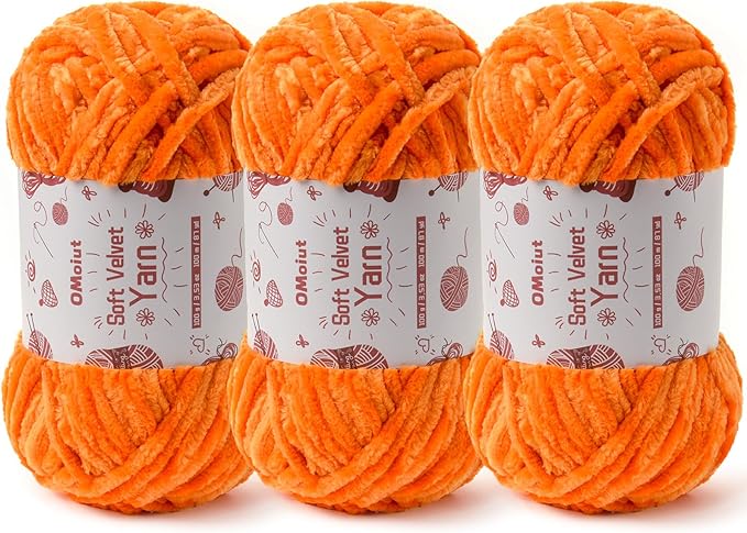 3x100g Fluffy Velvet Chenille Yarn for Crocheting and Knitting, 3x87.4yd Baby Yarn for Crocheting Soft, Crochet Chunky Yarns Amigurumi Yarns（Orange