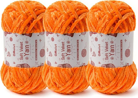 3x100g Fluffy Velvet Chenille Yarn for Crocheting and Knitting, 3x87.4yd Baby Yarn for Crocheting Soft, Crochet Chunky Yarns Amigurumi Yarns（Orange