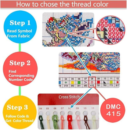 Leczany Cross Stitch Patterns Stamped Kit for Beginners | Embroidery Supplies DIY Craft Kit Needlepoint for Adults Starter | 11CT, 3 Strands | Mountain Trees 15.8x22.4 inches