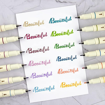 WRITECH Arts Sign Brush Pen Brush Tip Marker Felt Tip Water Based Ink Color Pens 12 Assorted Vintage Colors Great for Lettering Journaling Calligraphy (Vintage)