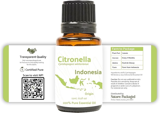 Nature Packaged Citronella Essential Oil - Direct from Central Java, Indonesia - Pure Essential Oil for Diffusers and Aromatherapy | 100% Pure Therapeutic Grade (22LBS)