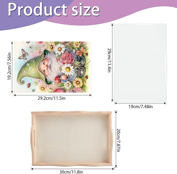 JISHSHAY Diamond Art Serving Tray Diamond Painting Food Tray Gem Art Serving Platter Gem Painting Mosaic Kits for Adults DIY Kits for Adults, with Wood Handle 20×30cm/7.87×11.81in, Gnome