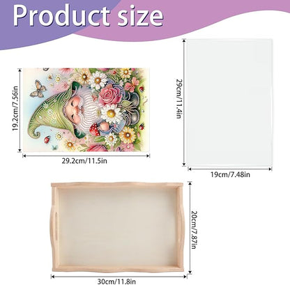 JISHSHAY Diamond Art Serving Tray Diamond Painting Food Tray Gem Art Serving Platter Gem Painting Mosaic Kits for Adults DIY Kits for Adults, with Wood Handle 20×30cm/7.87×11.81in, Gnome